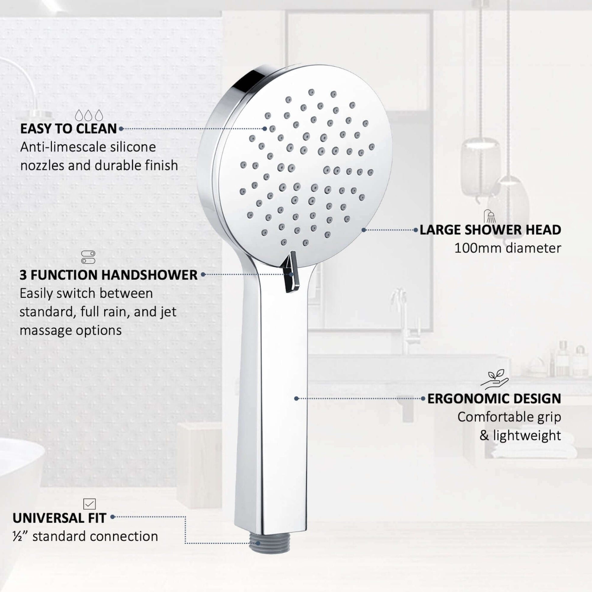 Buy Modern multi function hand shower 3 setting - chrome Online UK | HOUSE OF ENKI