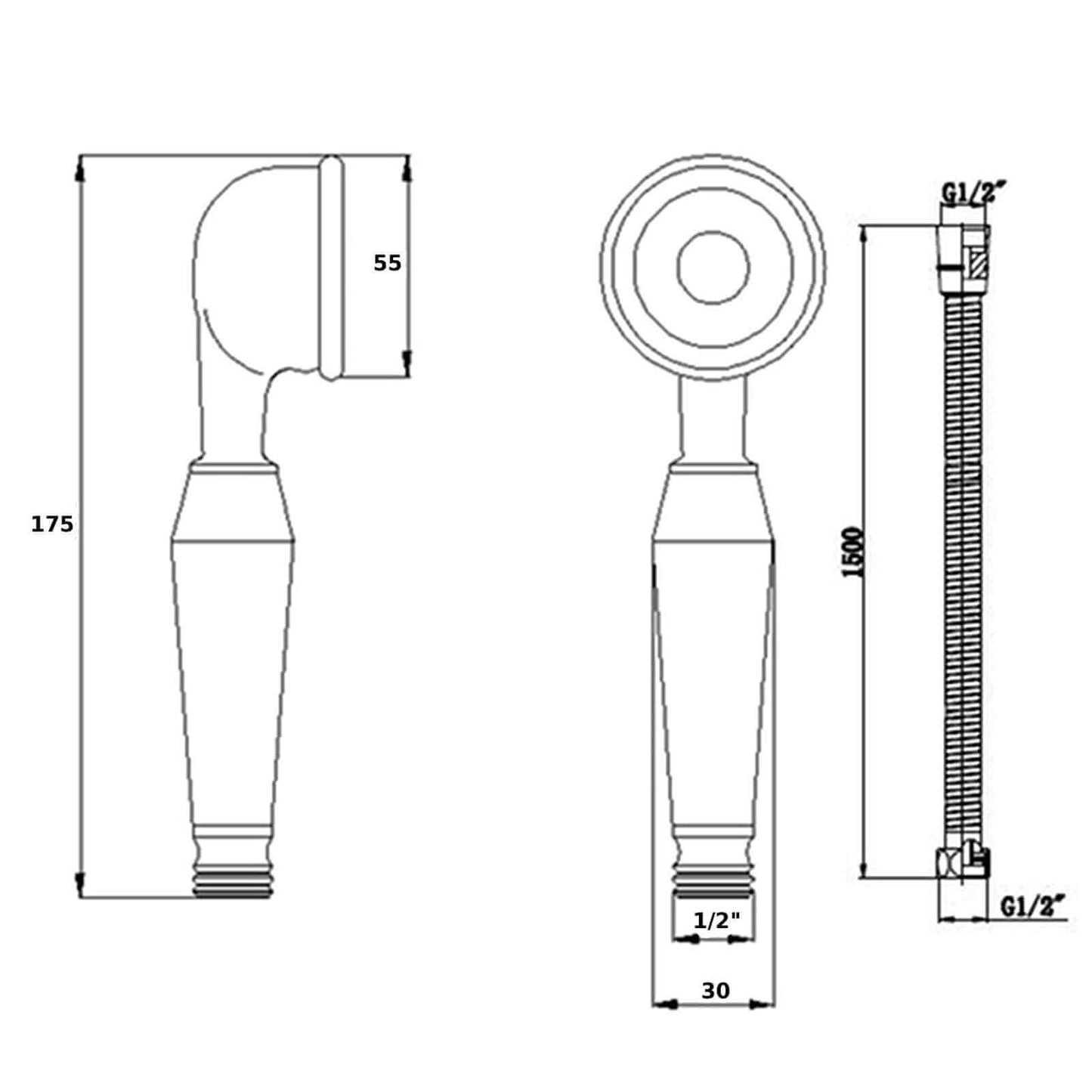 Buy Traditional Handheld Shower Head and Hose Kit Brass - Chrome Online UK | HOUSE OF ENKI