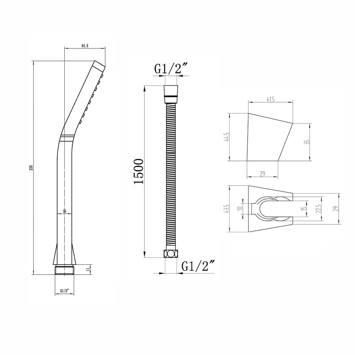 Buy Square Paddle Hand Shower Kit incl. Hose and Wall Bracket - Chrome Online UK | HOUSE OF ENKI