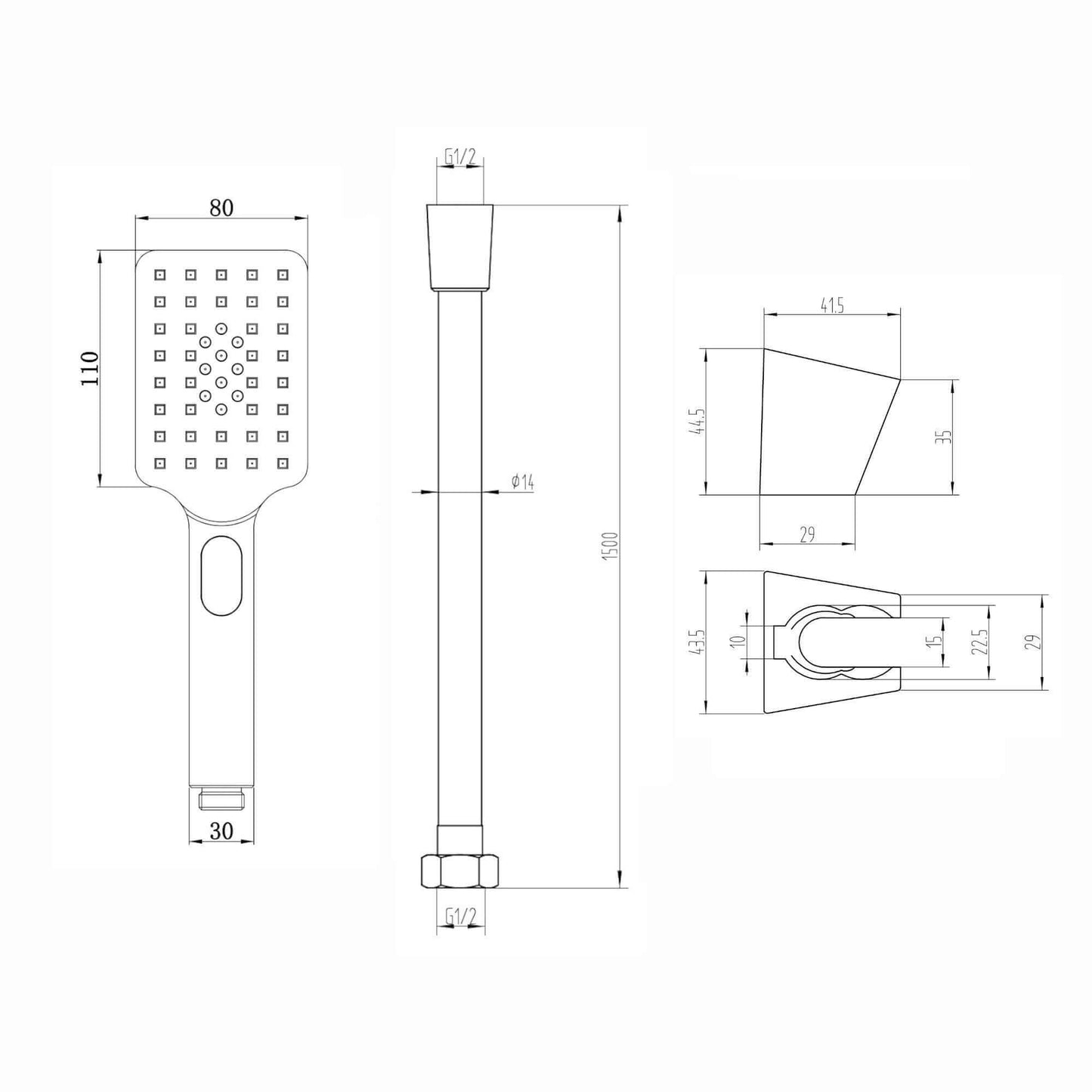 Buy Contemporary Square 3 Function Hand Shower Kit Incl. Hose And Wall Bracket - Black Online UK | HOUSE OF ENKI