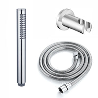 Premium Round Pencil Hand Shower With Silicone Jets Kit Incl. Hose And Luxury Brass Wall Bracket - Chrome - Showers
