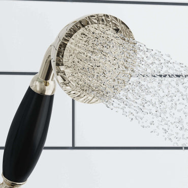 Buy Traditional Brass & Black Ceramic Hand Shower Kit Incl. Hose And Wall Bracket With Outlet - Gold Online UK | HOUSE OF ENKI
