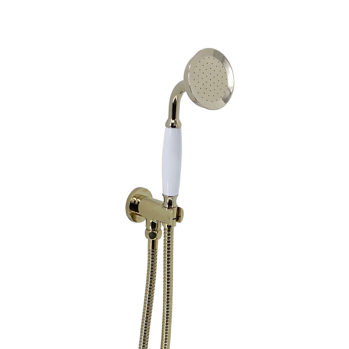 Buy Traditional Brass & White Ceramic Hand Shower Kit Incl. Hose And Wall Bracket With Outlet - Gold Online UK | HOUSE OF ENKI