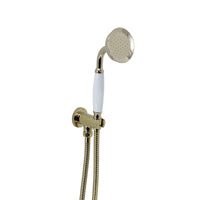Buy Traditional Brass & White Ceramic Hand Shower Kit Incl. Hose And Wall Bracket With Outlet - Gold Online UK | HOUSE OF ENKI