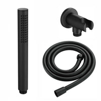 Premium Round Pencil Hand Shower With Silicone Jets Kit Incl. Hose And Wall Bracket With Outlet - Matte Black - Showers