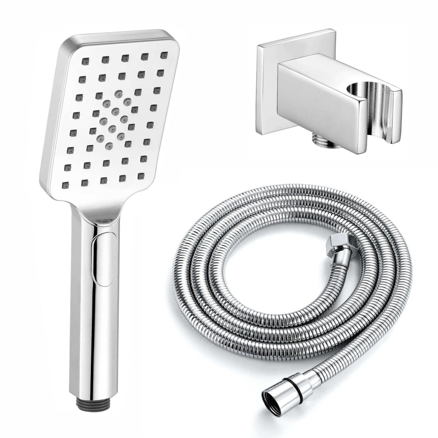 Buy Contemporary Square 3 Function Hand Shower Kit Incl. Hose And Wall Bracket With Outlet - Chrome Online UK | HOUSE OF ENKI