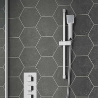 Square design shower slider riser rail kit with handset, hose and wall elbow outlet - chrome
