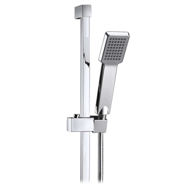 Buy Square design shower slider riser rail kit with handset, hose and wall elbow outlet - chrome Online UK | HOUSE OF ENKI