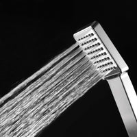 Square design shower slider riser rail kit with handset, hose and wall elbow outlet - chrome