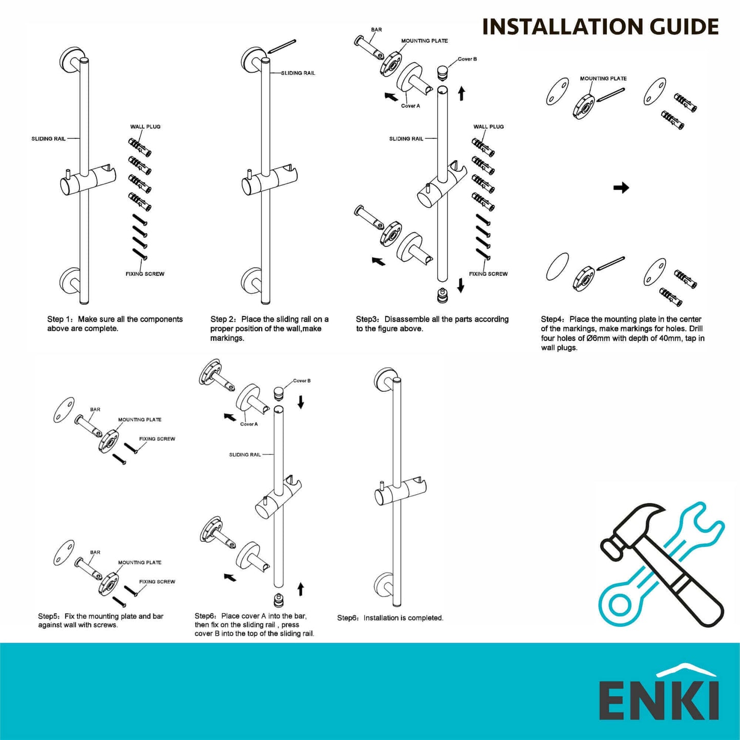 Buy Contemporary Shower Slider Riser Rail Kit With Pencil Shower Head, Hose and Wall Elbow - Chrome Online UK | HOUSE OF ENKI