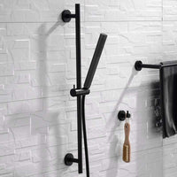 Contemporary Shower Slider Riser Rail Kit With Pencil Shower Head, Hose and Wall Elbow - Matt Black