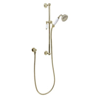 Traditional Shower Slider Rail Kit Lever Design With Brass White Ceramic Handset, Hose And Wall Elbow Outlet - English Gold - Showers