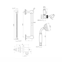 Traditional Shower Slider Rail Kit Lever Design With Brass White Ceramic Handset, Hose And Wall Elbow Outlet - English Gold - Showers
