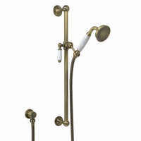 Traditional Shower Slider Rail Kit Lever Design With Brass White Ceramic Handset, Hose And Wall Elbow Outlet - Antique Bronze - Showers