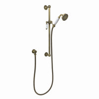 Traditional Shower Slider Rail Kit Lever Design With Brass White Ceramic Handset, Hose And Wall Elbow Outlet - Antique Bronze - Showers