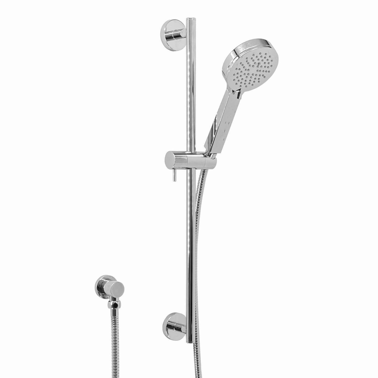 Contemporary Shower Slider Riser Rail Kit With 3 Function Shower Head, Hose and Wall Elbow - Chrome