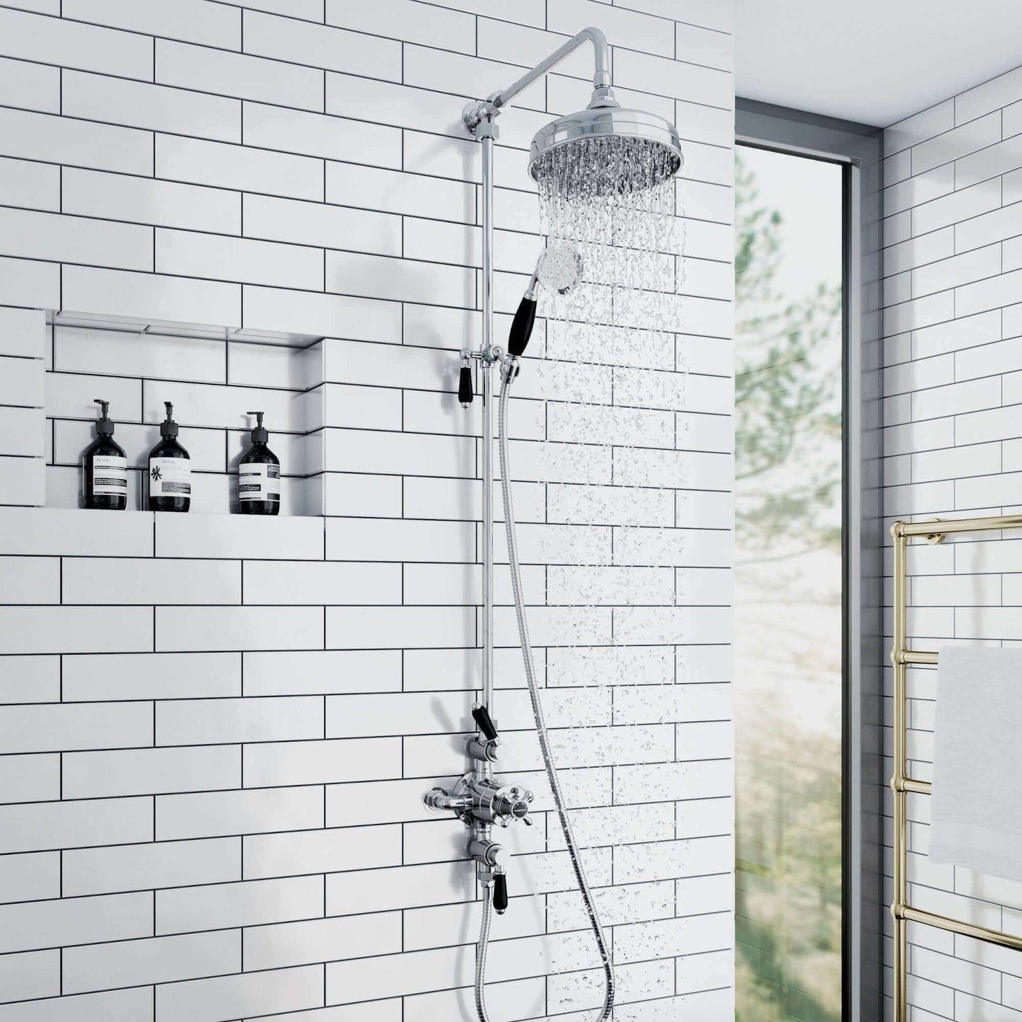 Buy Downton shower rigid riser rail traditional brass - chrome Online UK | HOUSE OF ENKI