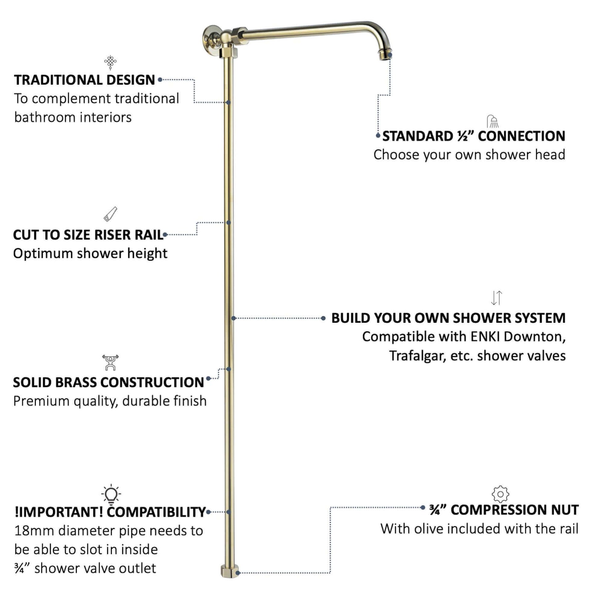 Buy Downton shower rigid riser rail traditional - gold Online UK | HOUSE OF ENKI