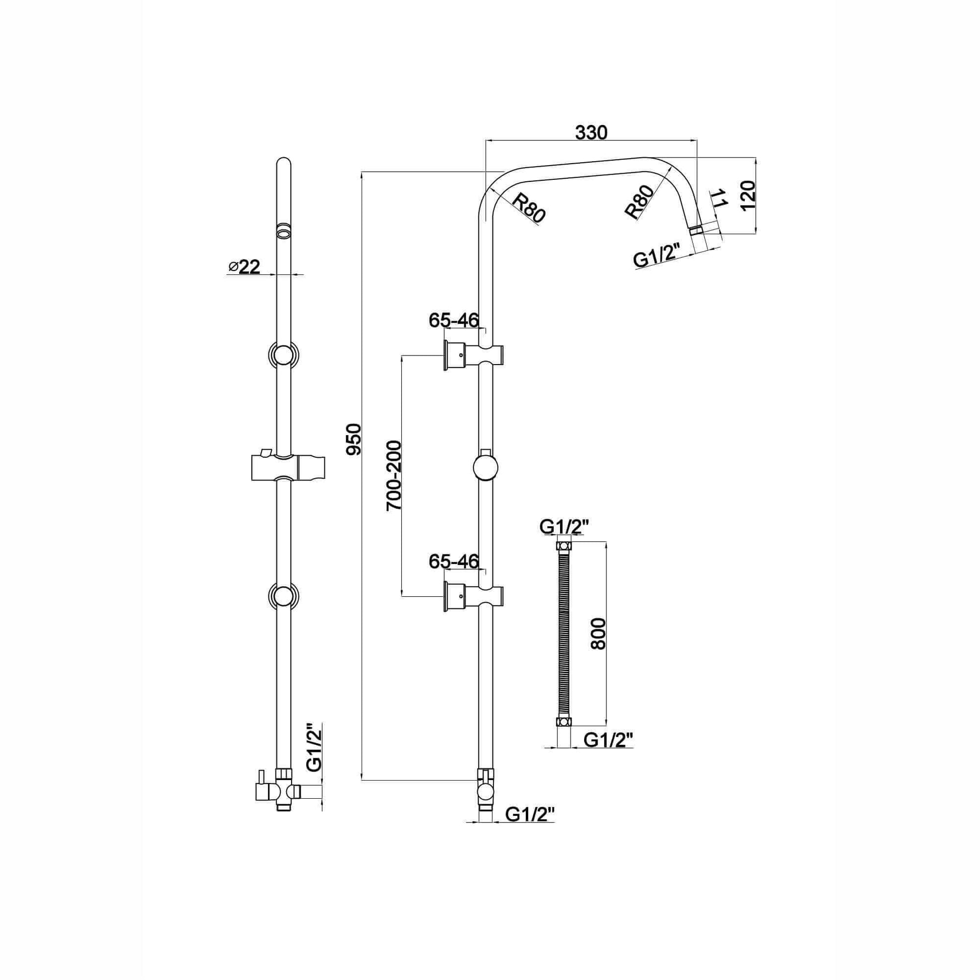 Buy Carre shower adjustable rigid riser rail angled with 2 wall brackets, handset bracket, diverter, connecting hose - black Online UK | HOUSE OF ENKI