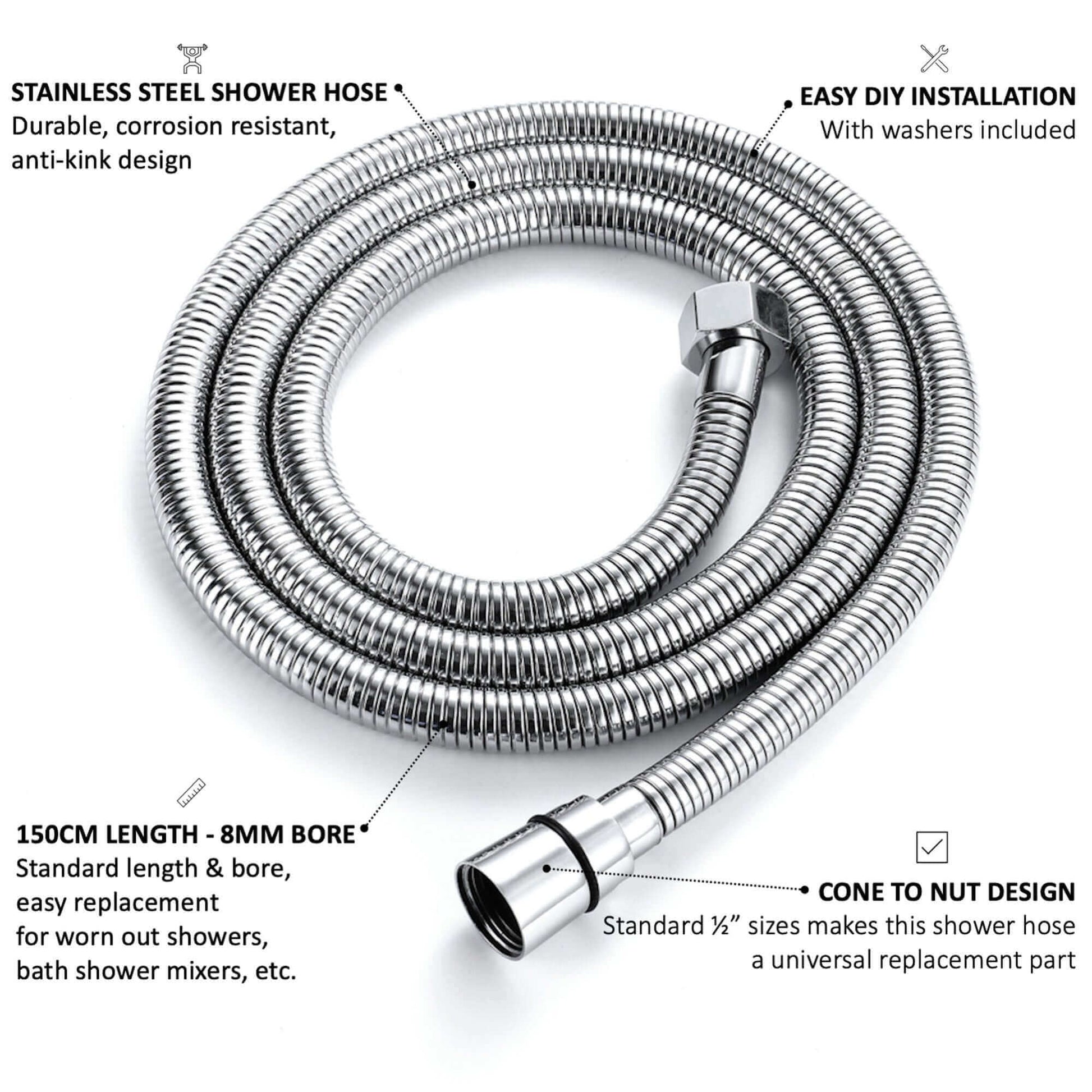 Buy Flex shower hose stainless steel 1.5m standard bore - chrome Online UK | HOUSE OF ENKI