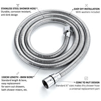 Buy Flex shower hose stainless steel 1.5m standard bore - chrome Online UK | HOUSE OF ENKI