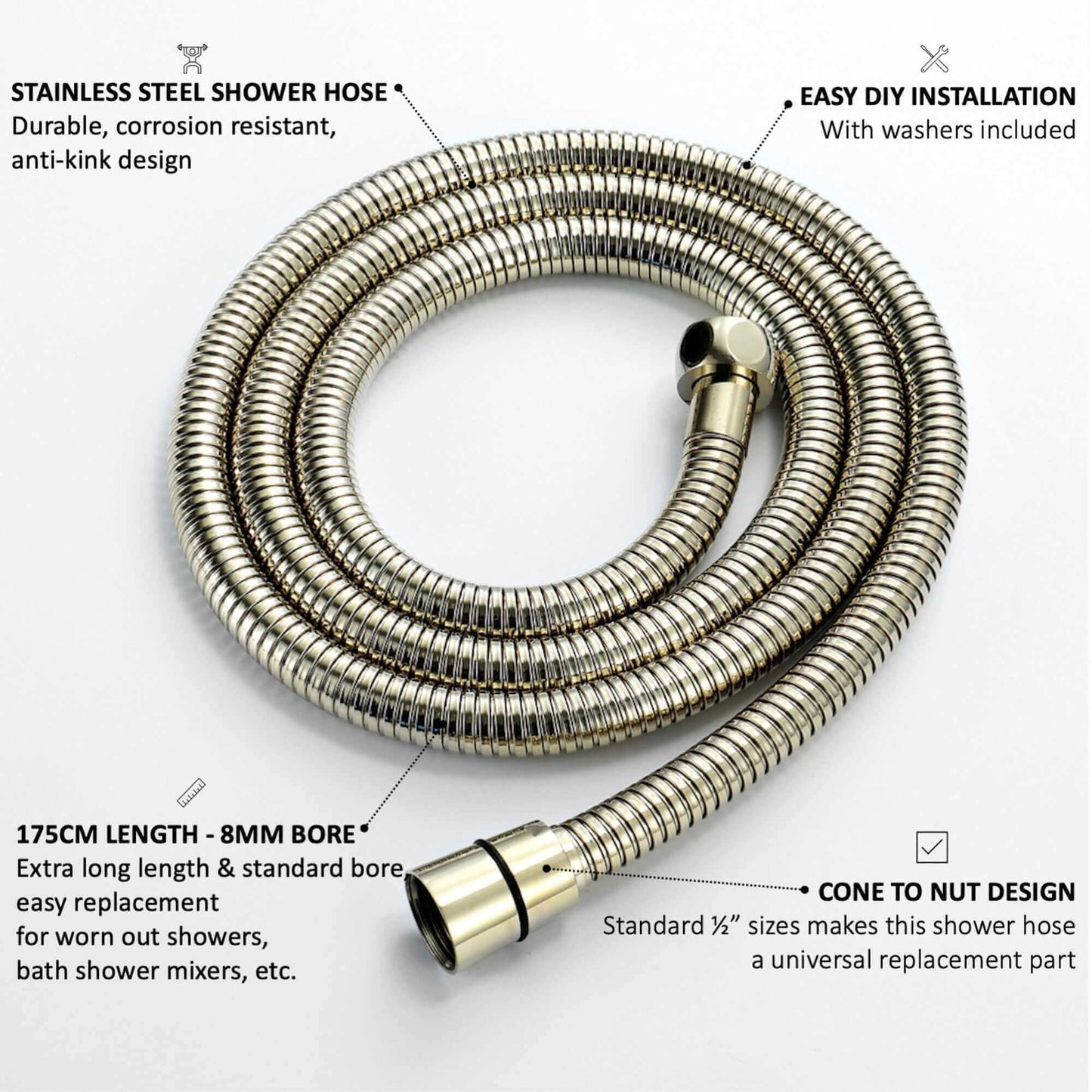 Buy Flex shower hose stainless steel 1.75m standard bore - gold Online UK | HOUSE OF ENKI