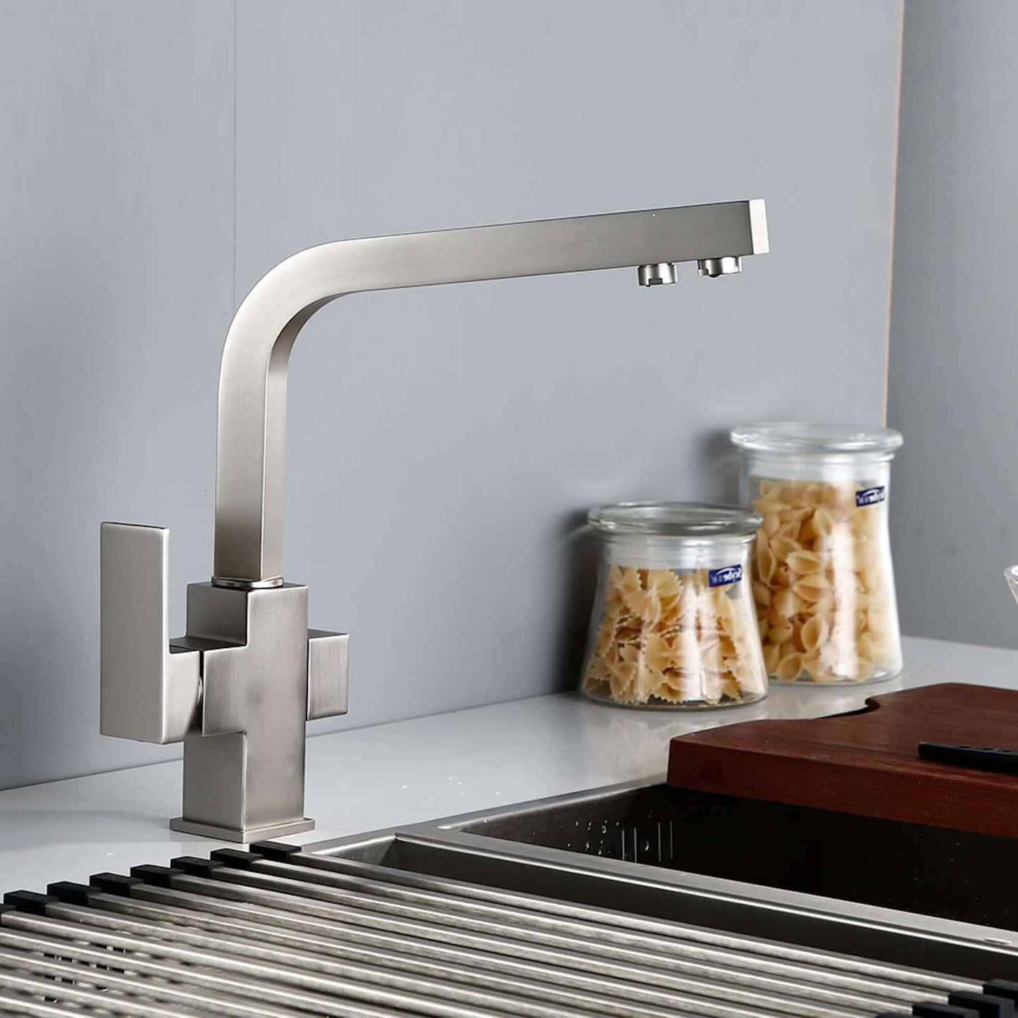 Buy Turin modern square 3 way kitchen sink filter mixer tap - brushed nickel Online UK | HOUSE OF ENKI