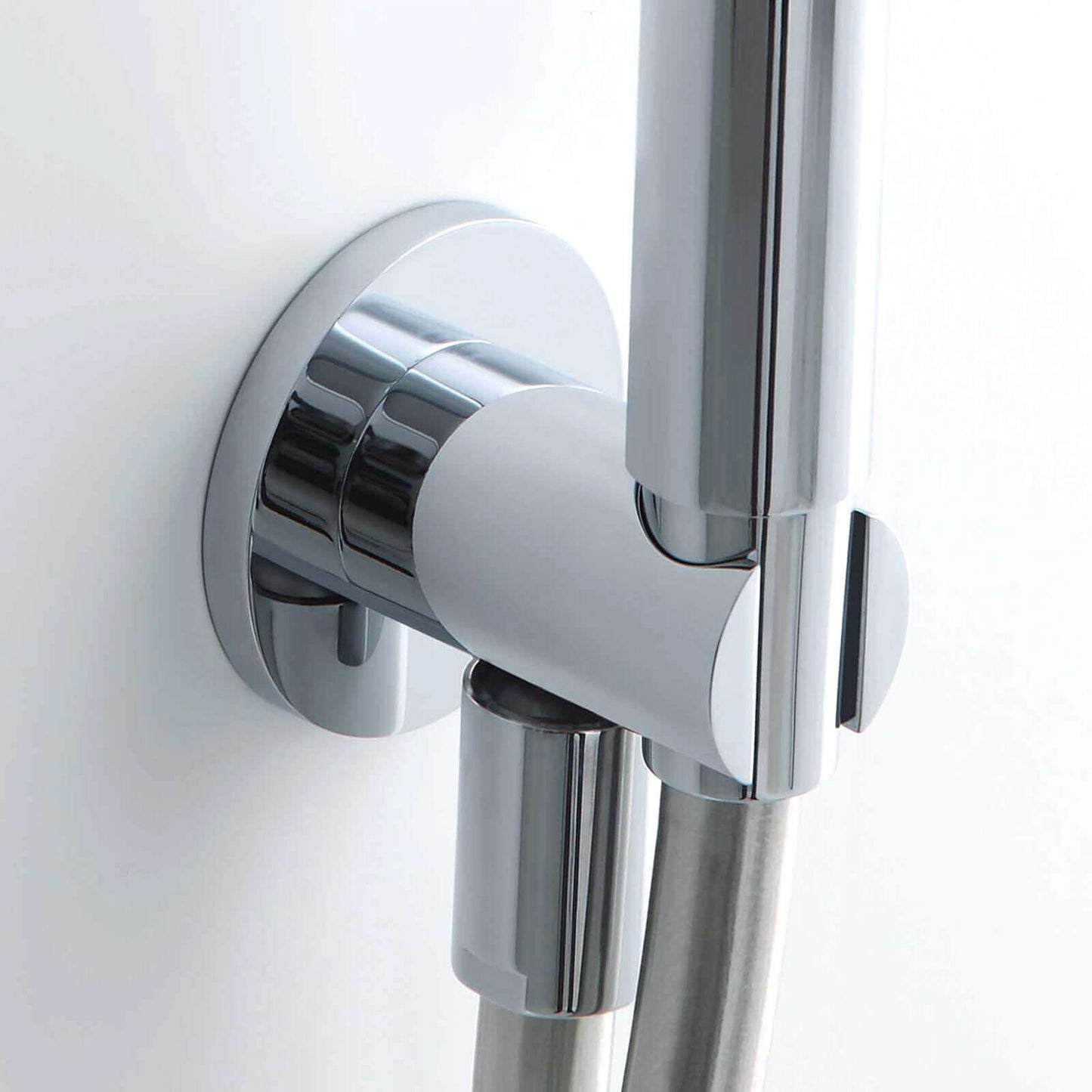 Buy Round shower outlet elbow with holder for handheld shower head - chrome Online UK | HOUSE OF ENKI