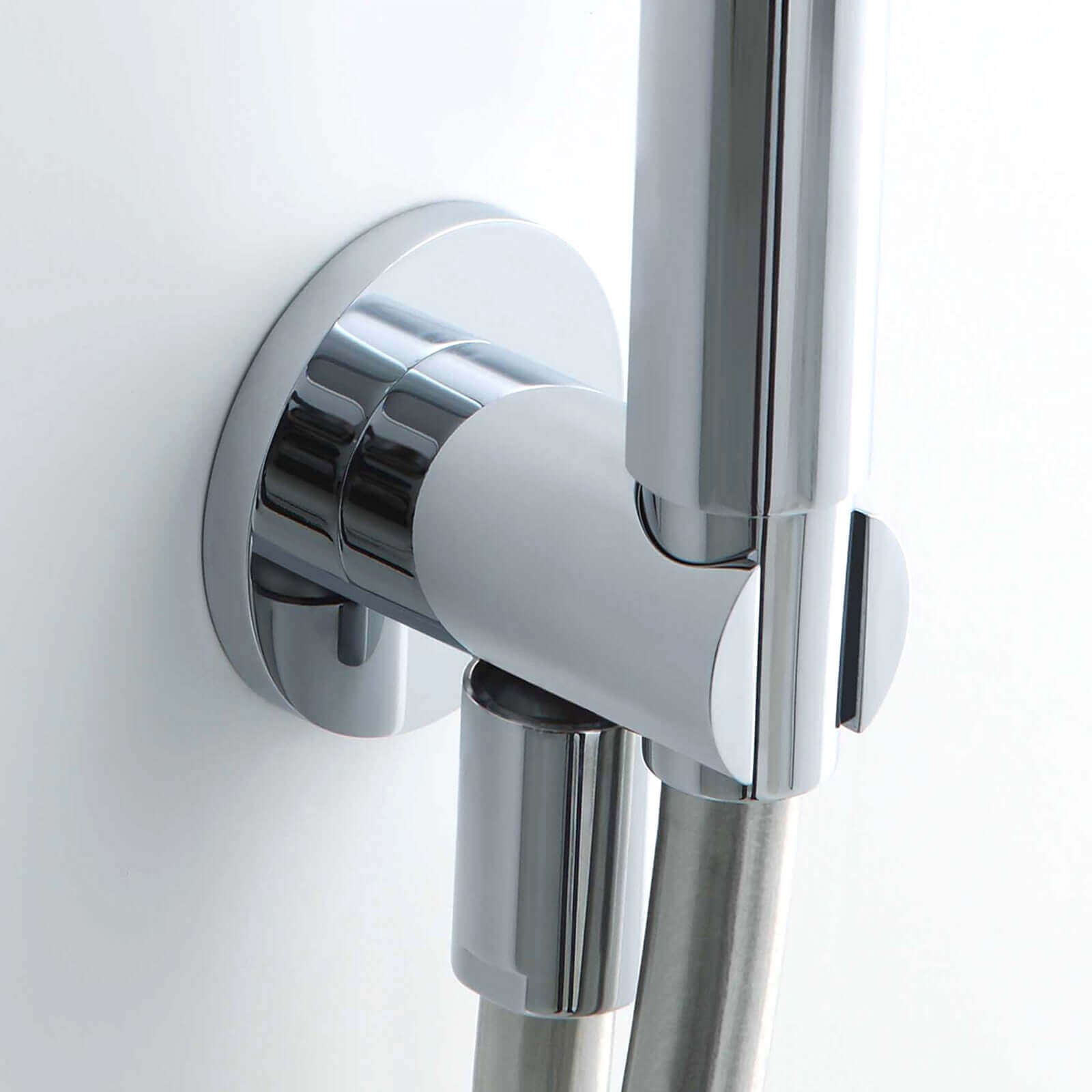 Buy Round shower outlet elbow with holder for handheld shower head - chrome Online UK | HOUSE OF ENKI