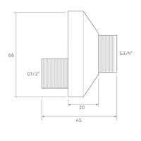 Cranked offset connections for bar shower mixer valves 3/4" to 1/2" with wall plates - chrome