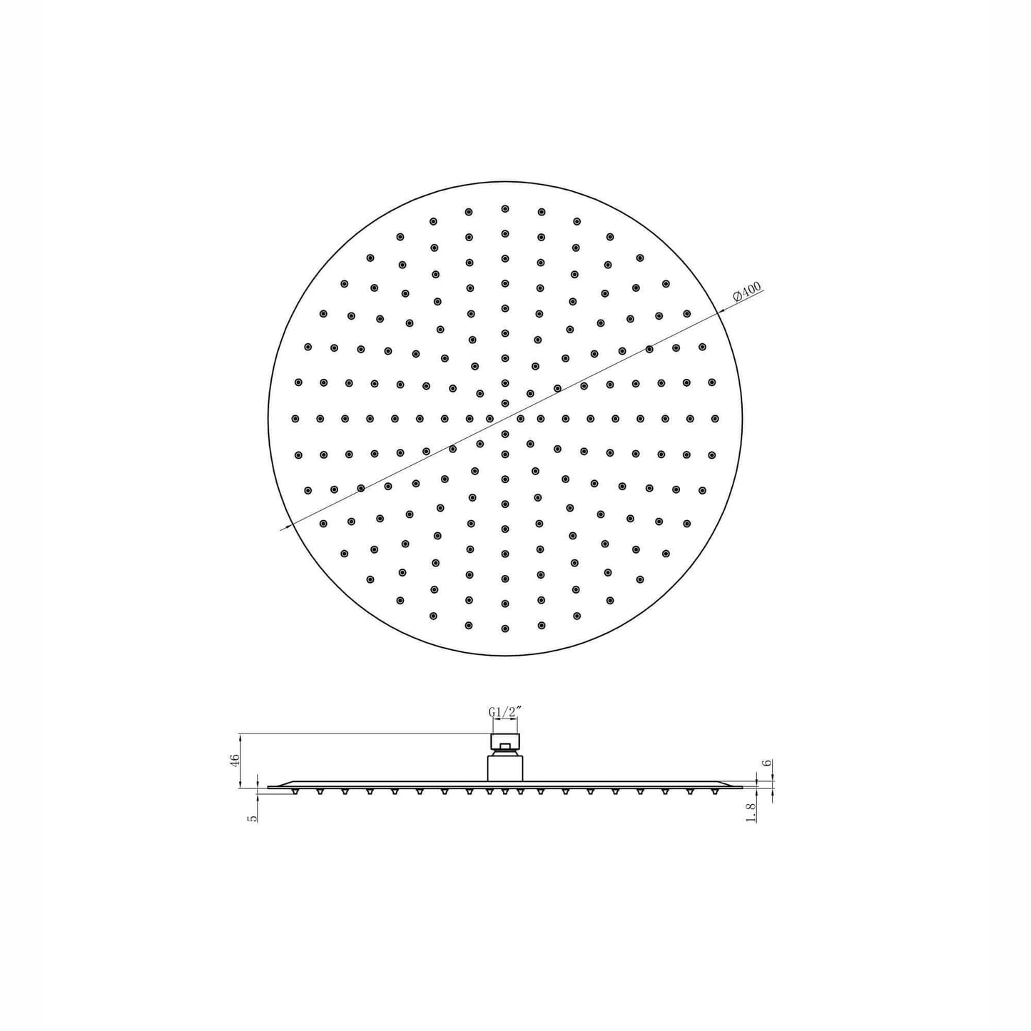 Buy Round ultra slim shower head stainless steel 400mm - matt black Online UK | HOUSE OF ENKI