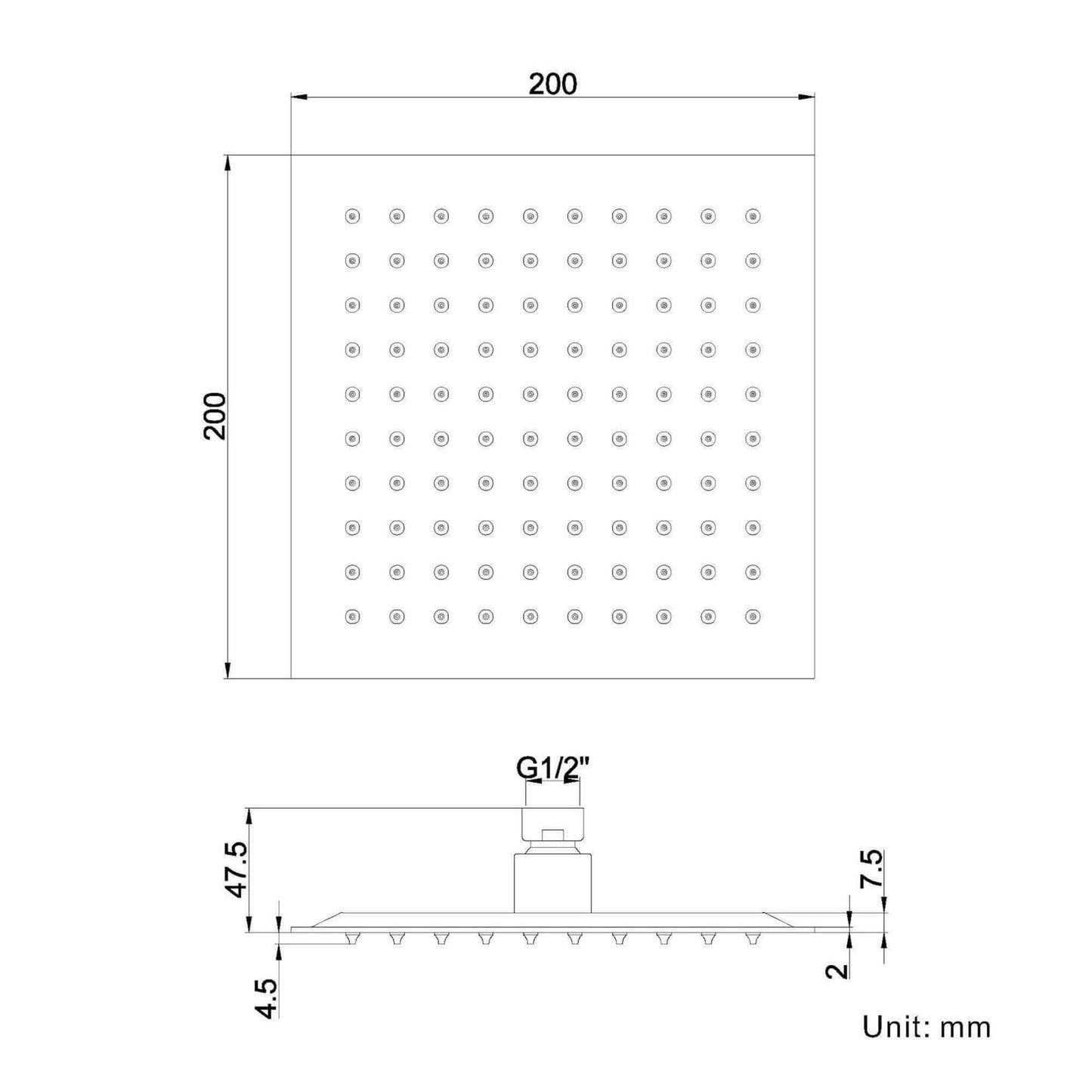 Buy Square ultra slim shower head stainless steel 200mm - matt black online UK