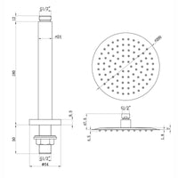 Contemporary Ceiling Fixed Round Ultra Slim Stainless Steel Shower Head 8" With 180mm Ceiling Shower Arm - Matt Black