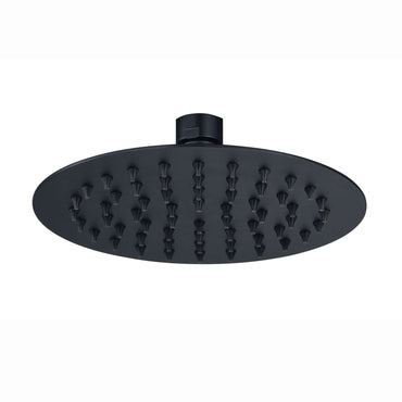 Buy Contemporary Wall Fixed Round Ultra Slim Stainless Steel Shower Head 8" With Shower Arm - Matt Black online UK