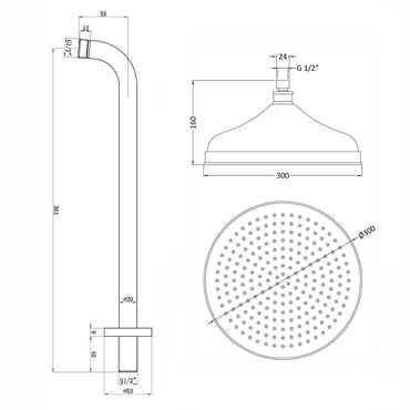 Buy Traditional Wall Fixed Apron Brass Shower Head 12" With Shower Arm - Antique Brass online UK