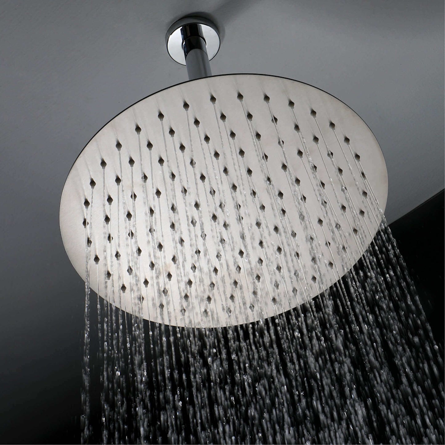 Buy Contemporary Ceiling Fixed Round Ultra Slim Stainless Steel Shower Head 12" With 180mm Ceiling Shower Arm - Chrome Online UK | HOUSE OF ENKI