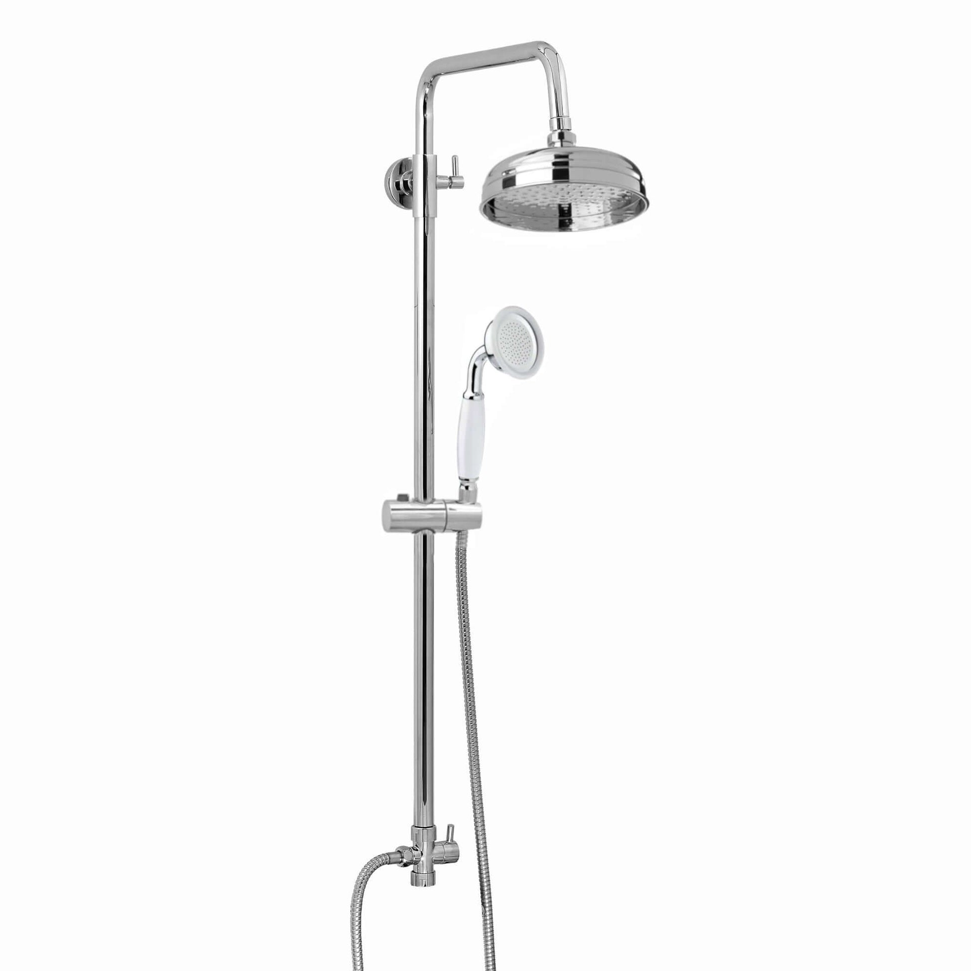 Buy Dune dual shower riser kit adjustable height angled traditional watercan head 200mm, brass ceramic handshower - chrome Online UK | HOUSE OF ENKI