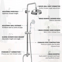Buy Dune dual shower riser kit adjustable height angled traditional watercan head 200mm, brass ceramic handshower - chrome Online UK | HOUSE OF ENKI