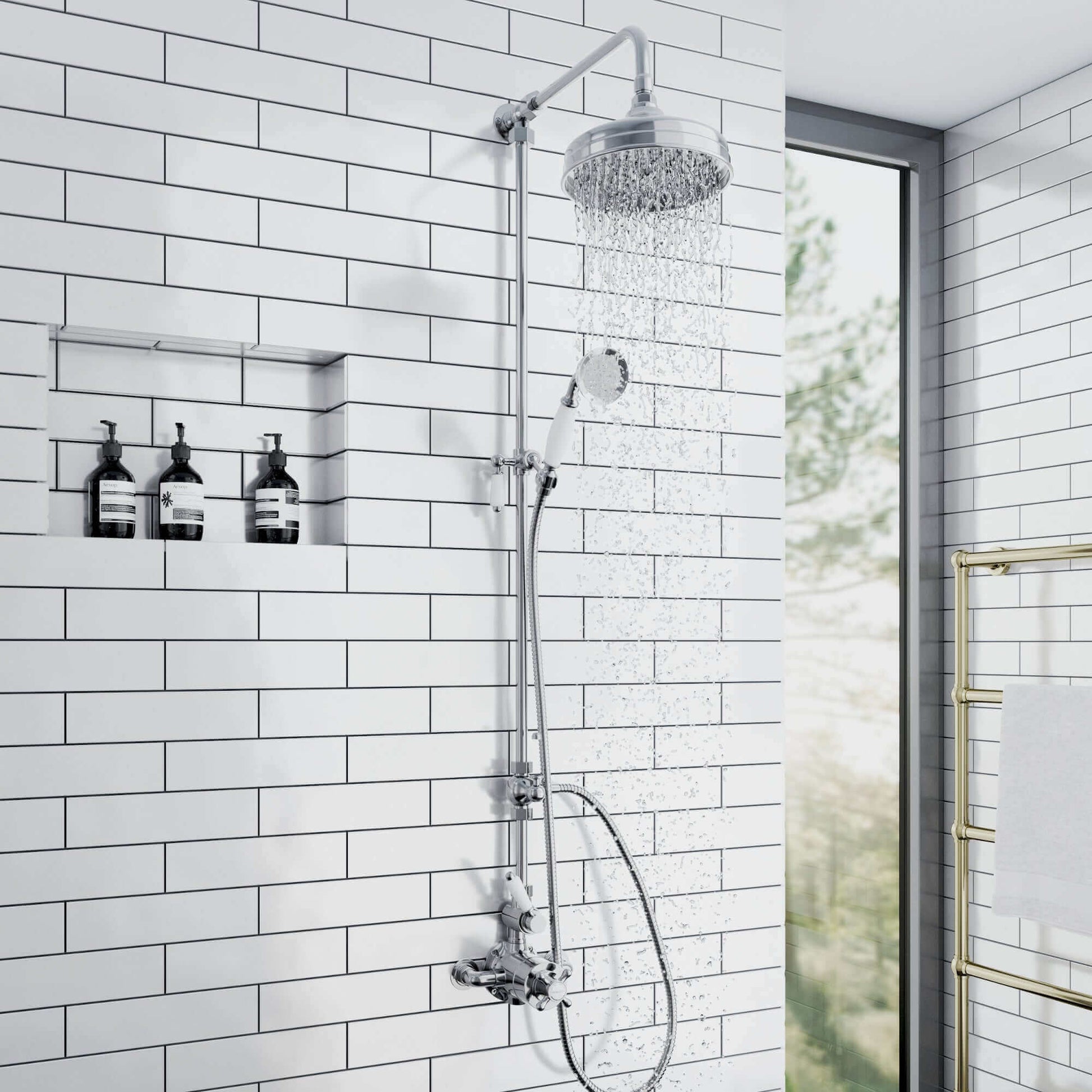 Buy Downton traditional shower riser rail kit 2 outlet watercan head 200mm - chrome Online UK | HOUSE OF ENKI