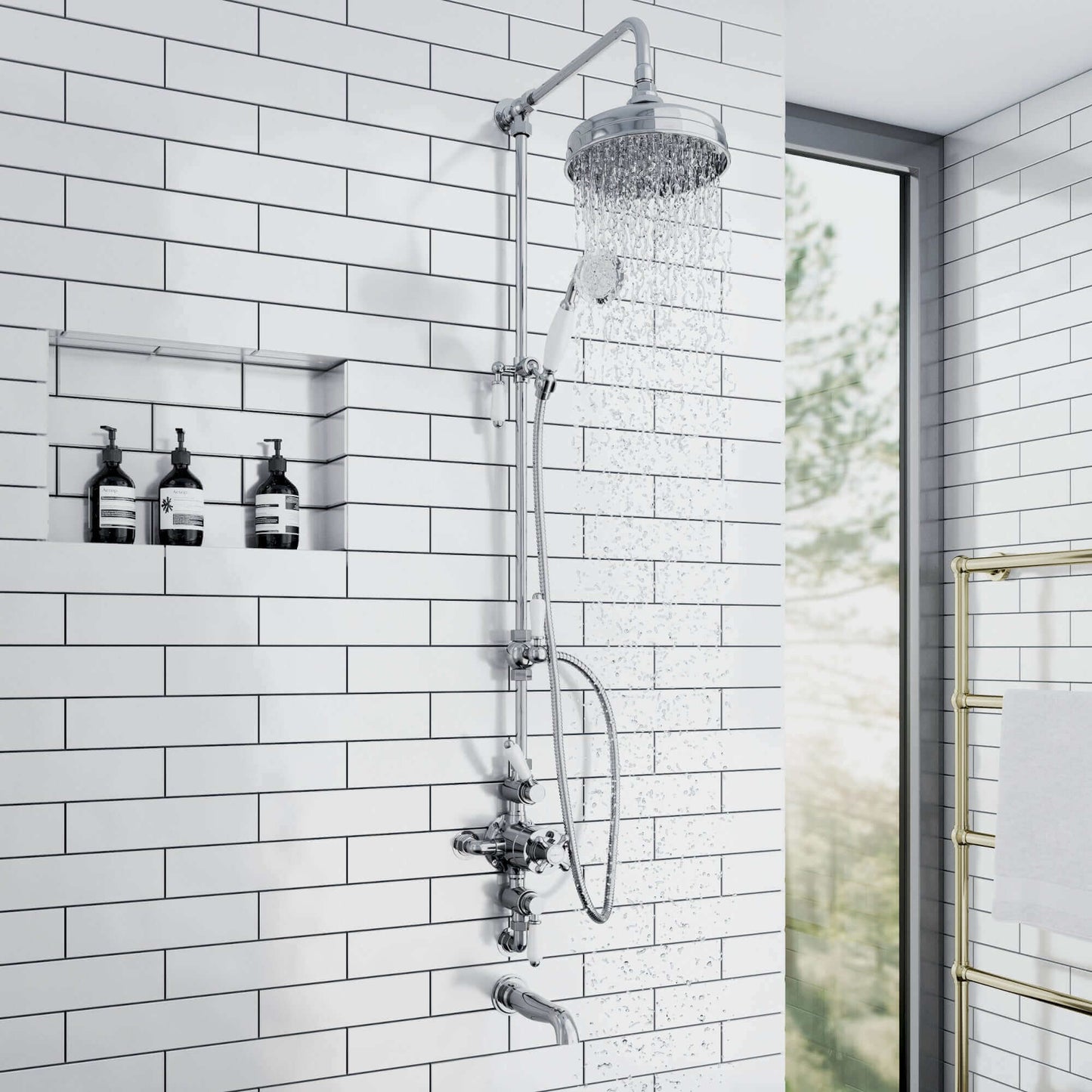 Buy Downton traditional shower riser rail kit 2 outlet watercan head 200mm - chrome Online UK | HOUSE OF ENKI