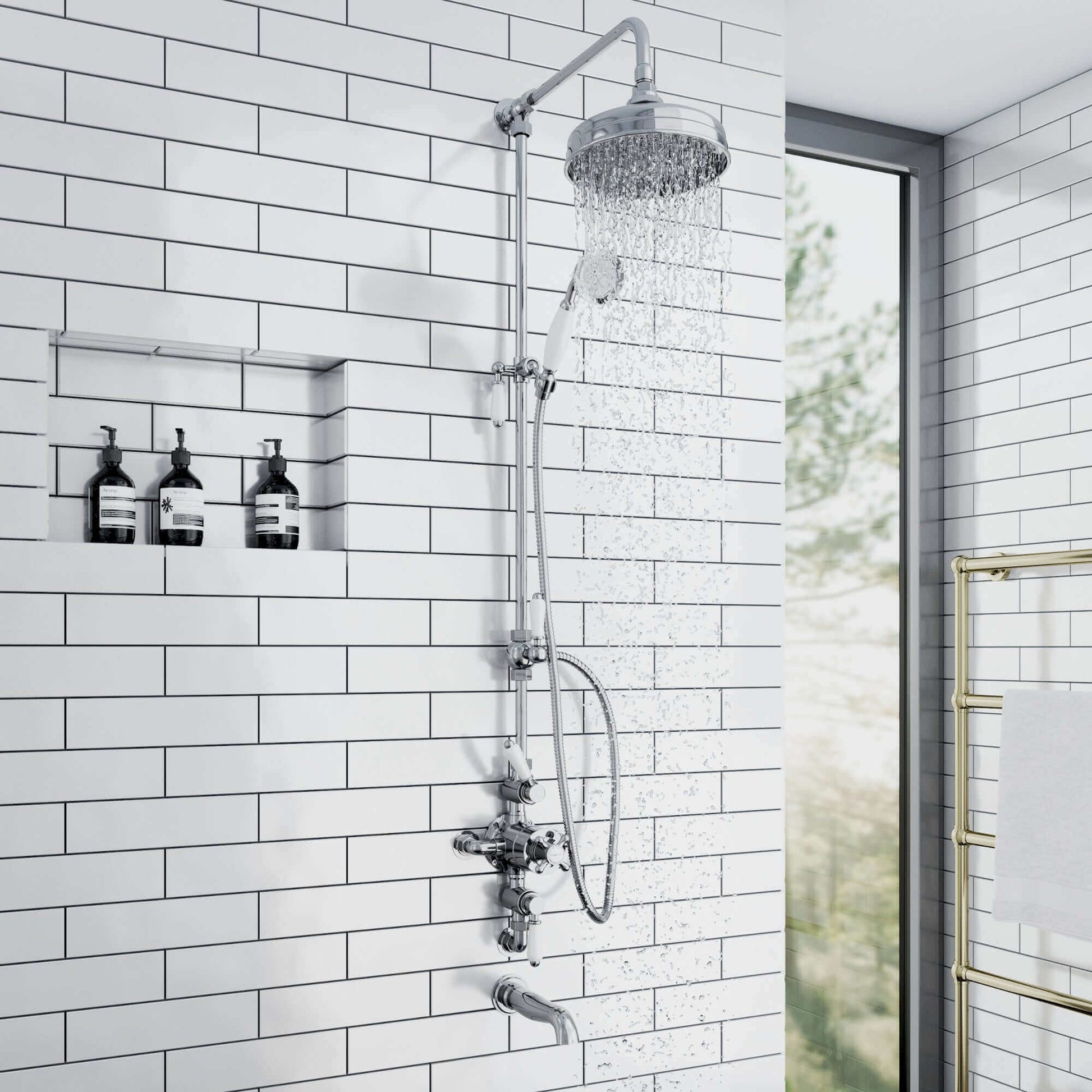 Buy Downton traditional shower riser rail kit 2 outlet watercan head 200mm - chrome Online UK | HOUSE OF ENKI