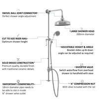Buy Downton traditional shower riser rail kit 2 outlet watercan head 200mm - chrome Online UK | HOUSE OF ENKI