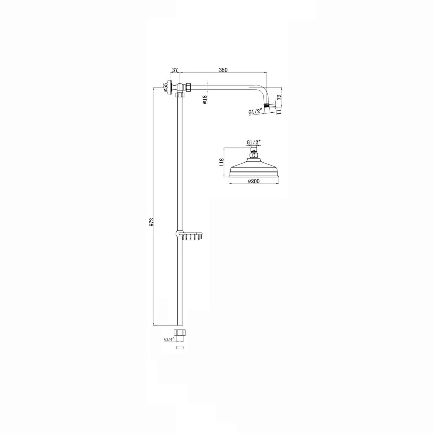 Buy Downton traditional shower riser rail kit with soap dish watercan head 200mm - antique brass Online UK | HOUSE OF ENKI