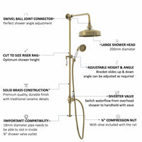 Buy Downton traditional shower riser rail kit 2 outlet watercan head 200mm - antique brass Online UK | HOUSE OF ENKI