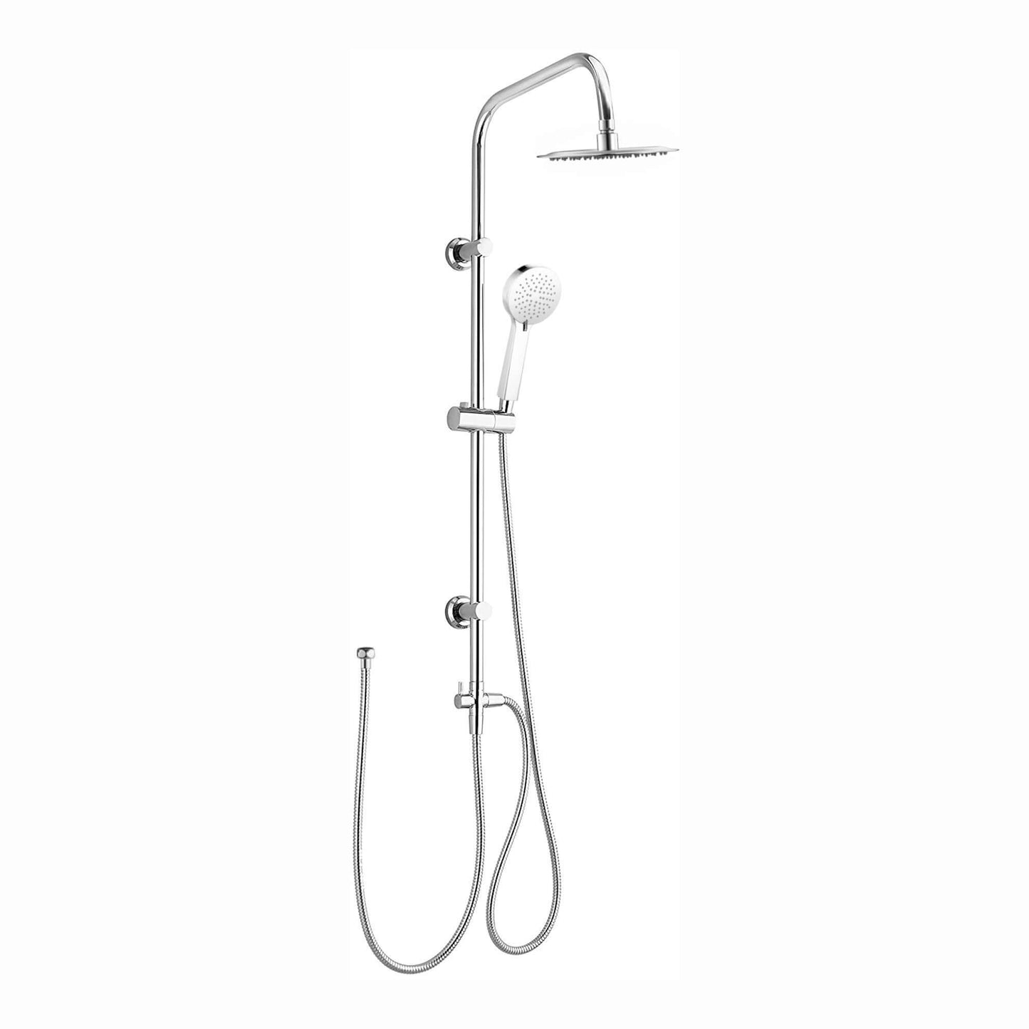 Carre Dual Rigid Riser Kit Round Ultra Slim Overhead Rain Shower & 3 Setting Handheld Shower - Chrome - Showers