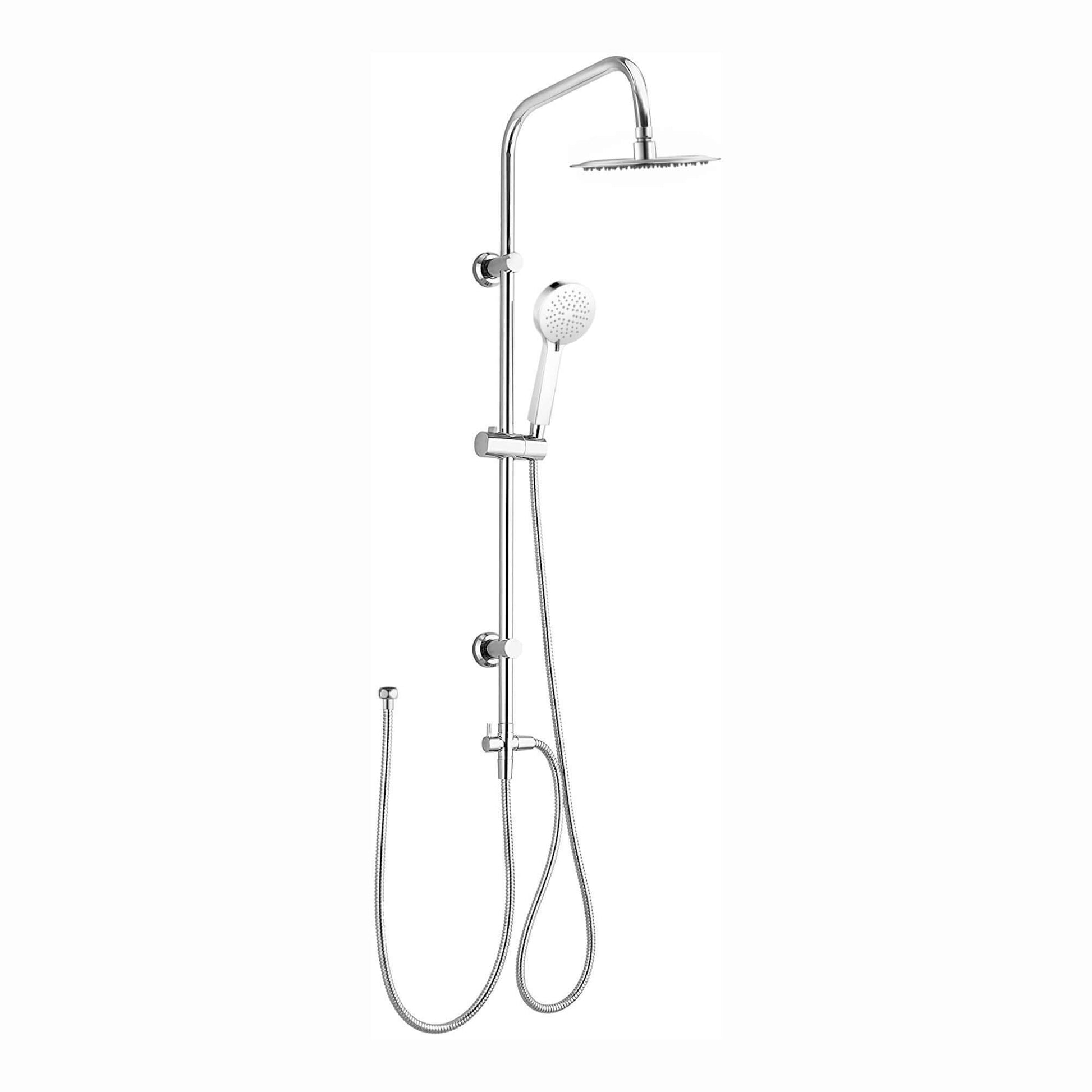 Carre Dual Rigid Riser Kit Round Ultra Slim Overhead Rain Shower & 3 Setting Handheld Shower - Chrome - Showers