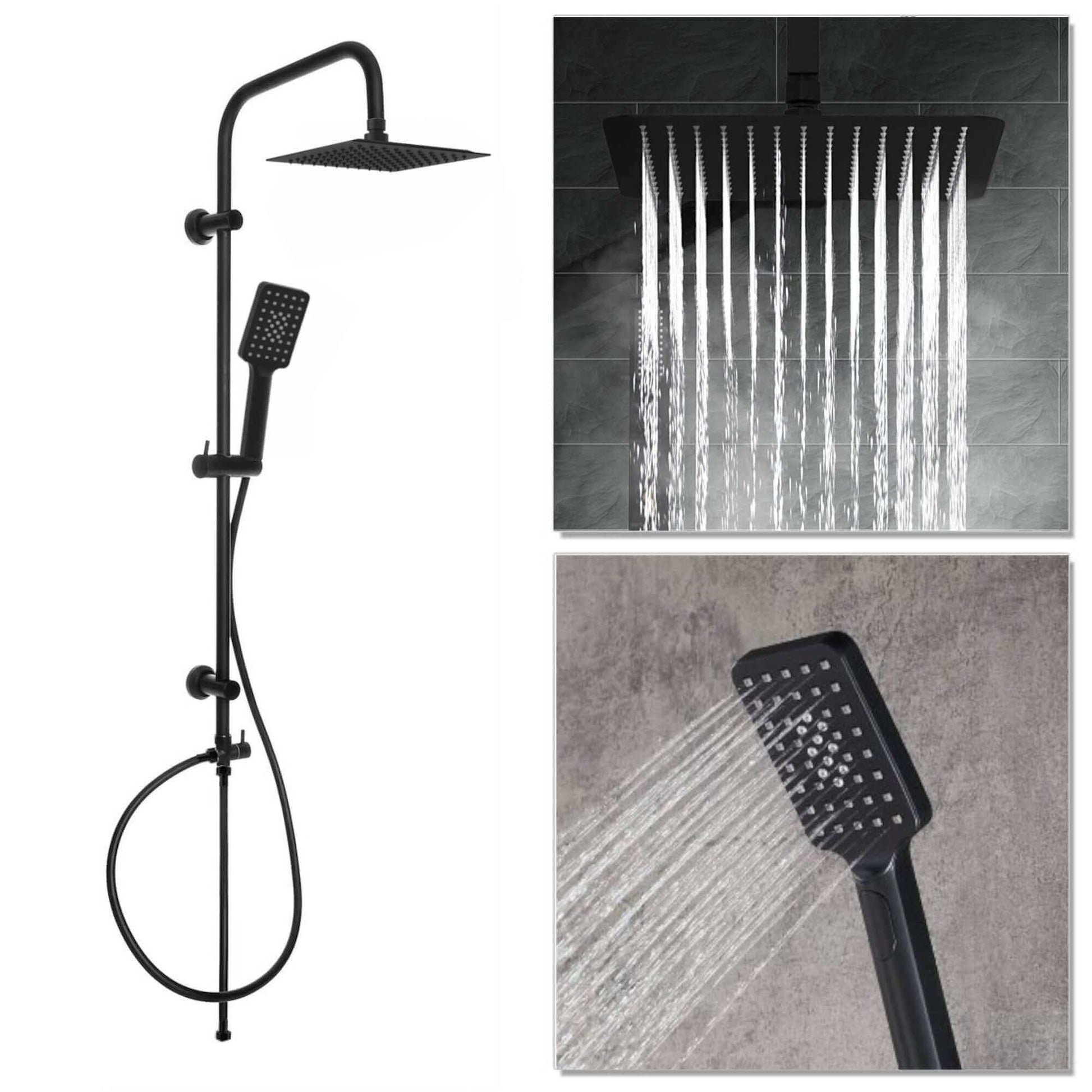 Buy Carre Dual Rigid Riser Kit Square Ultra Slim Overhead Rain Shower & 3 Setting Handheld Shower - Black Online UK | HOUSE OF ENKI