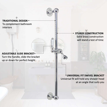 Buy Traditional shower slider rail brass with white ceramic lever bracket - chrome Online UK | HOUSE OF ENKI