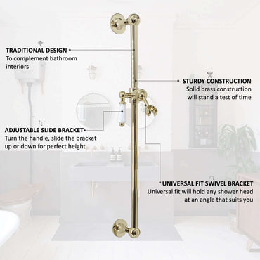 Buy Traditional shower slider rail brass with white ceramic lever bracket - gold Online UK | HOUSE OF ENKI