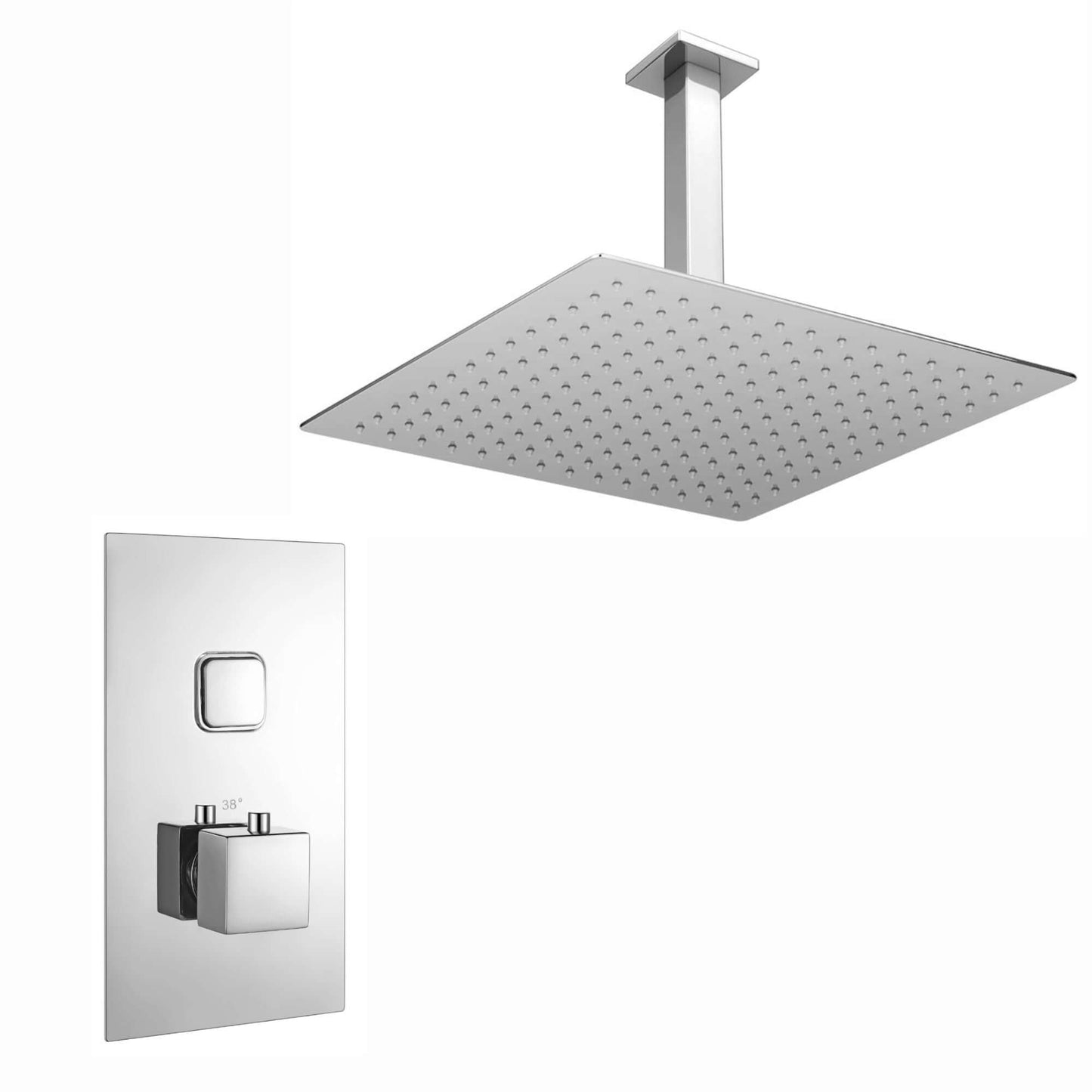 Buy Milan Square Thermostatic Concealed Shower Set with Ceiling Mounted Shower - Chrome Online UK | HOUSE OF ENKI